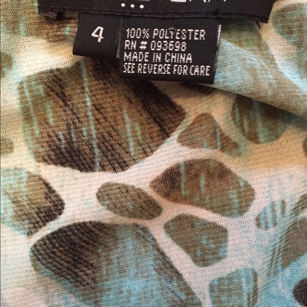 ETCETERA TOP BLOUSE SLEEVELESS BLUE WHITE BROWN PRINT RUFFLE Size 4 - Picture 5 of 6
